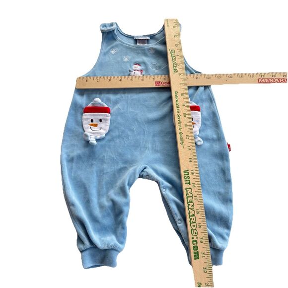 Vtg Le Top Romper Velour Blue Snowman 3D Pockets Xmas Christmas Winter Sz 12M - Picture 2 of 8